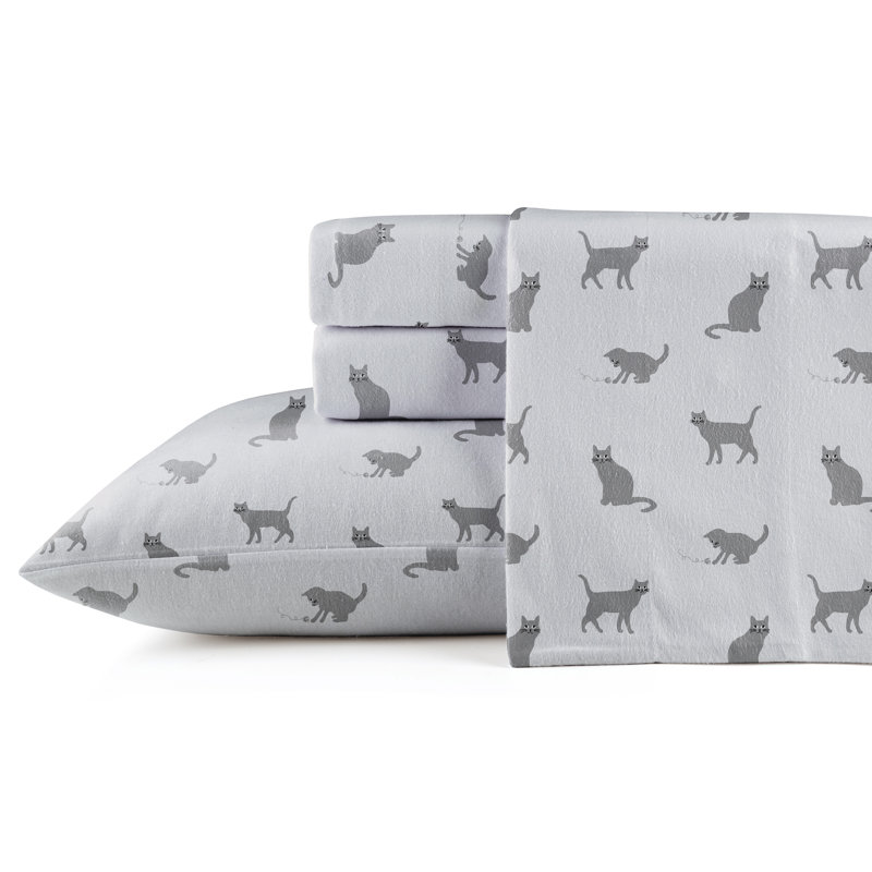 Pointehaven 180 GSM Velvet feel Luxury Flannel Sheet Set , Cats, Full