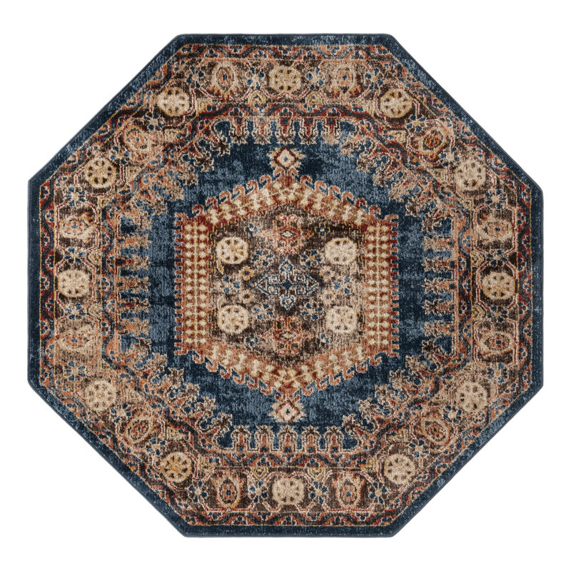 Tapis bleu foncé / brun Vern, Octagon 5'3" x 5'3", Blue/Brown