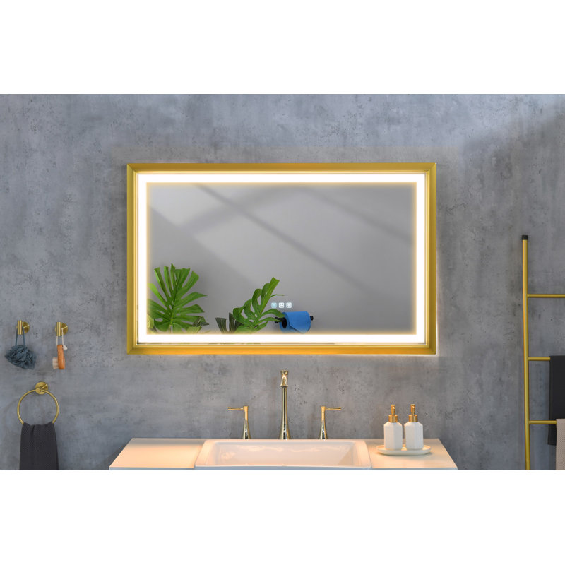 42 In. W X24 In. H Oversized Rectangular Framed LED Mirror Anti-Fog Dimmable Wall Mount Bathroom Vanity Mirror