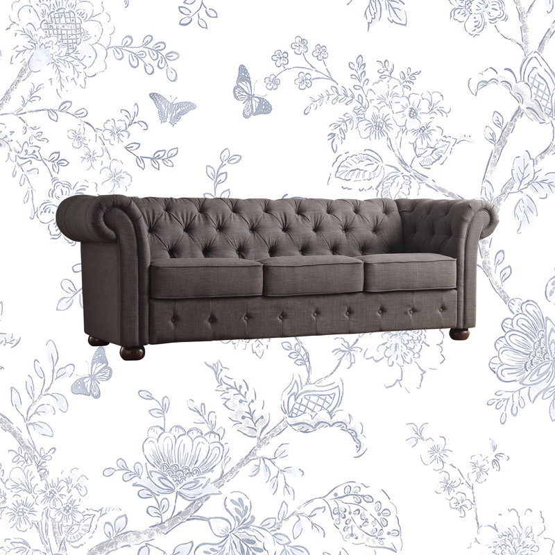 Huskins Upholstered 91.34'' Sofa, Heathered Dark Grey Linen