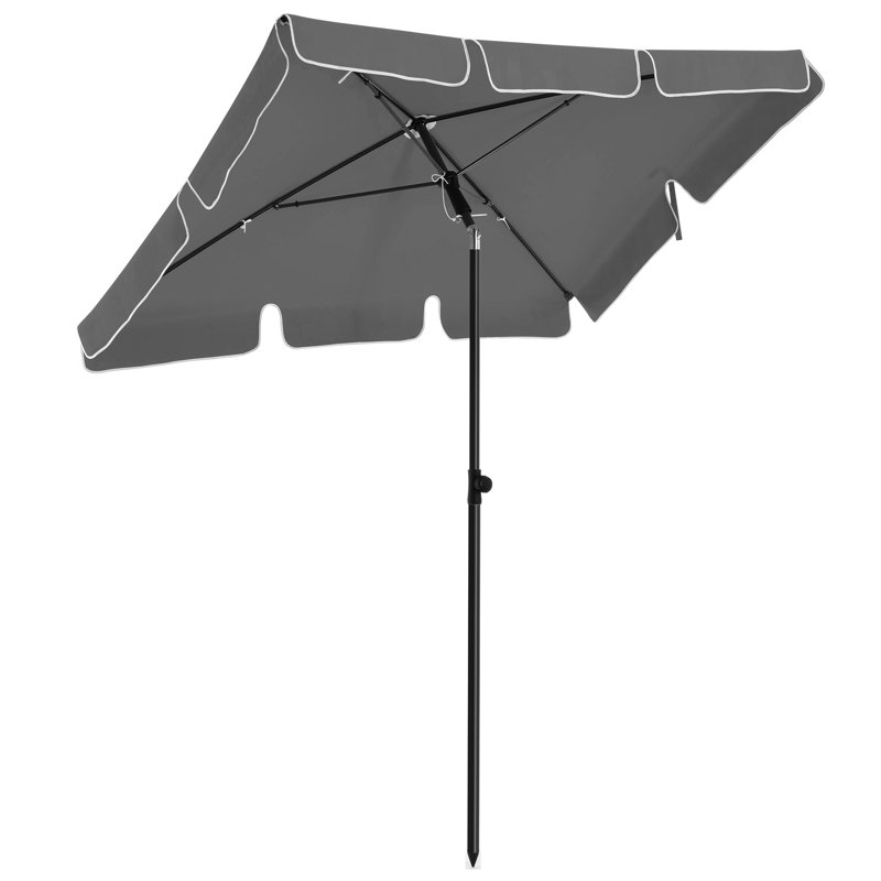 Rollo 125 cm D Rectangular Tilt Beach Parasol, 240cm H x 180cm W x 125cm D, Crank Lift, Grey