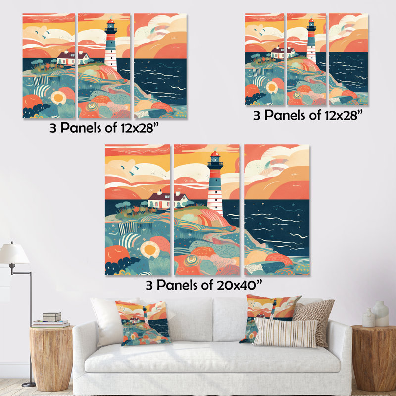 Phare côtier III sur toile, 3 pièces, H 40 po x l 60 po x P 1 po