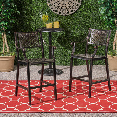 Of 2 Outdoor Aluminum - Black, 28.5" Seat Height, Classic Scroll Design, Mesh Pattern, Rustproof, Assembly Required Height Frame, Traditional , Needed