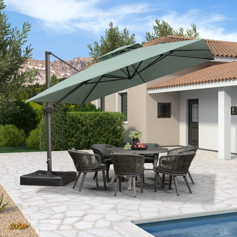 Juwairiah Eco-Friendly Advanced Fabric Square Cantilever Umbrella With Base,Mint Green, 109.06" W x 16.54" D, Green