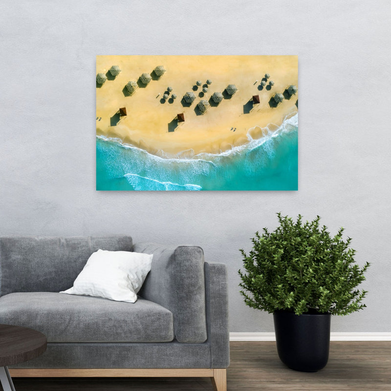 Sable doré turquoise océan, plage paisible, impression d'art mural, H 32 po x l 48 po