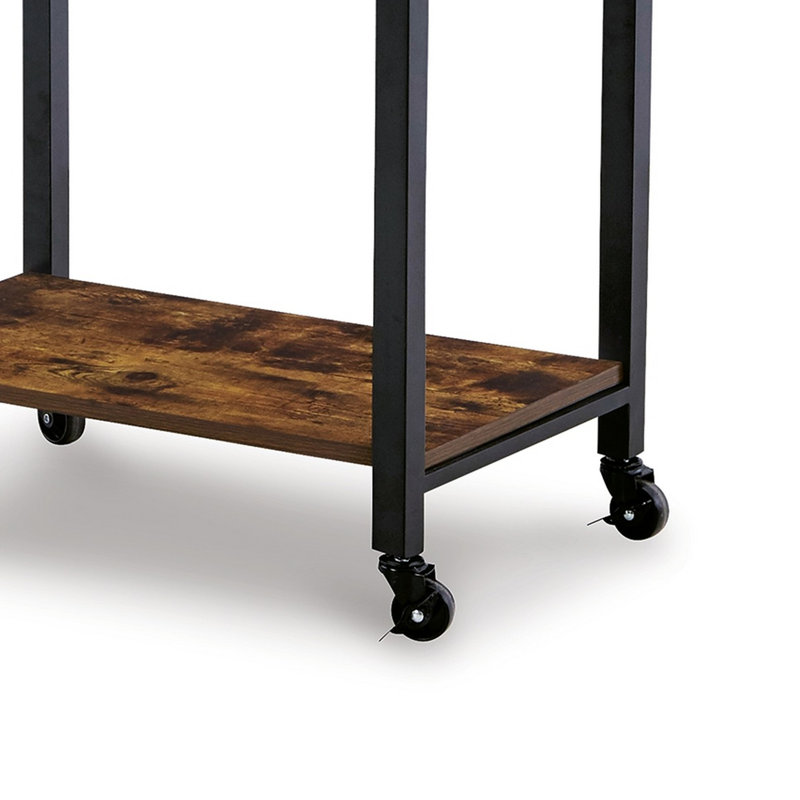 Chariot-bar de service, 2 tablettes de rangement, métal noir de 24 po