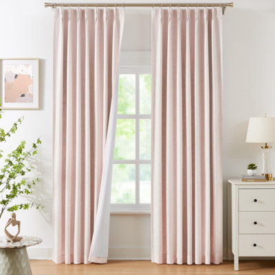 Rideaux pleine occultant de 90 pouces de long, toile de lin rose texturée 100 rideaux obscurcissants avec pattes arrières pour la chambre de la jolie chambre de fille, habillage de fenêtre rustique, l 40 po x L 90 po