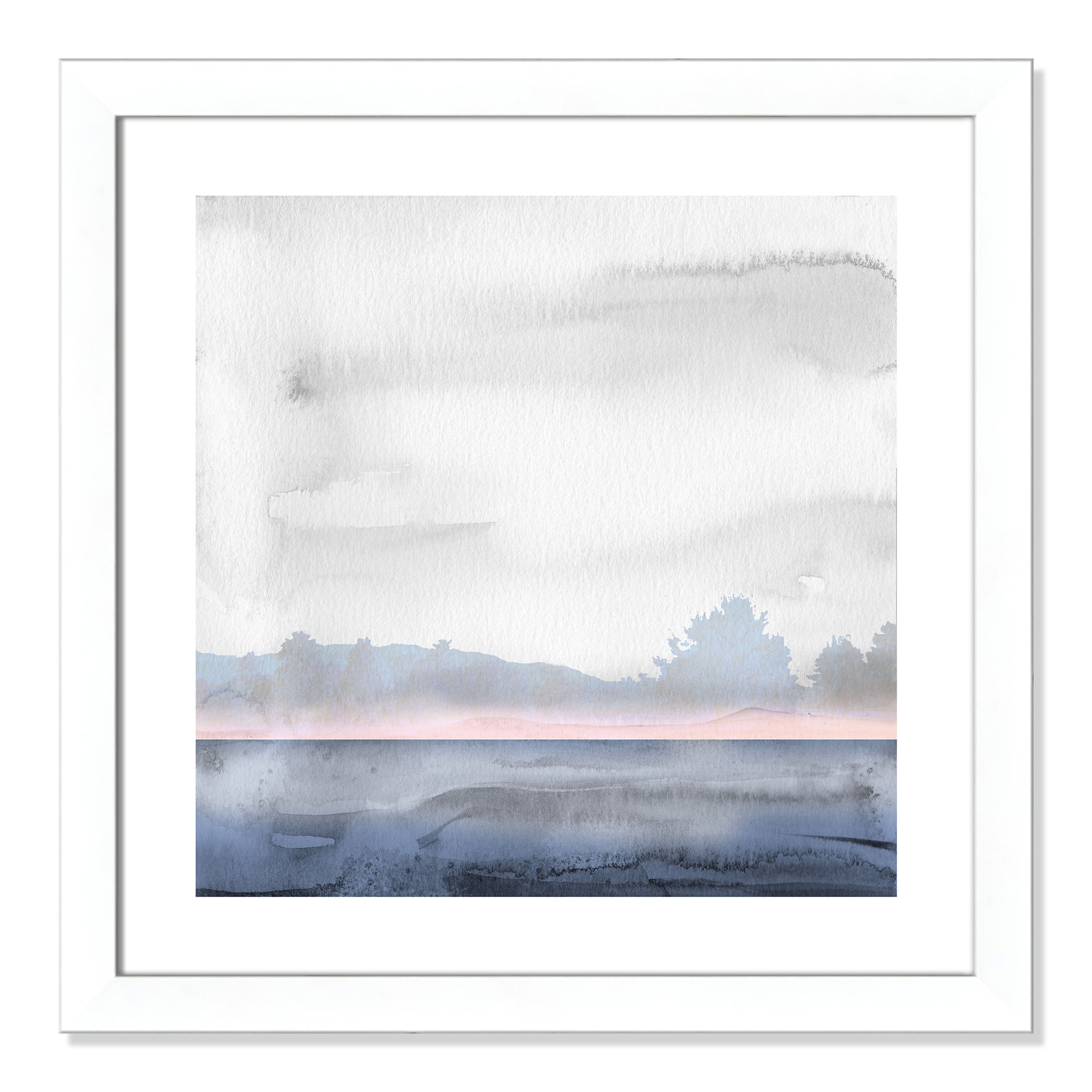 Rose Shores II - Painting, White Framed, 25" H x 25" W x 1.25" D