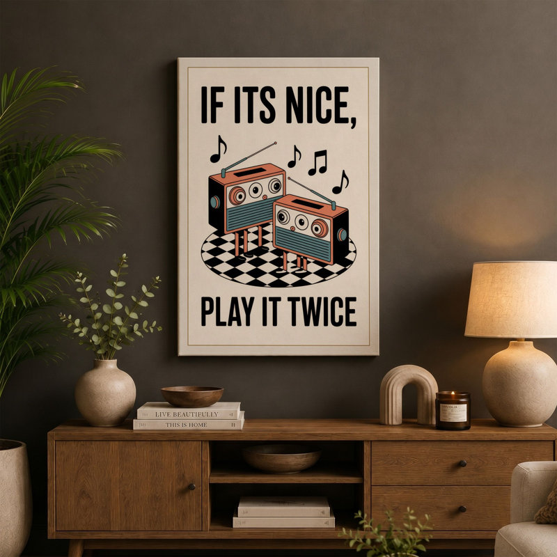 Play It Twice Retro - Wrapped Canvas, 30x20 - 76.2 x 50.8 cm, White Border