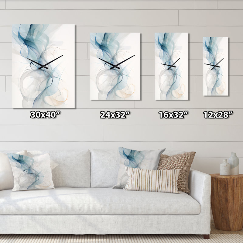 Calligraphie abstraite blanche et grise - horloge murale moderne abstraite, H 40 po x l 30 po x P 1 po