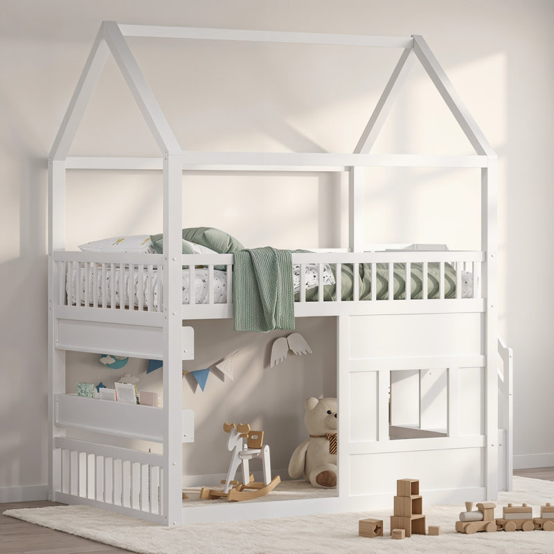 Lit double en bois, White