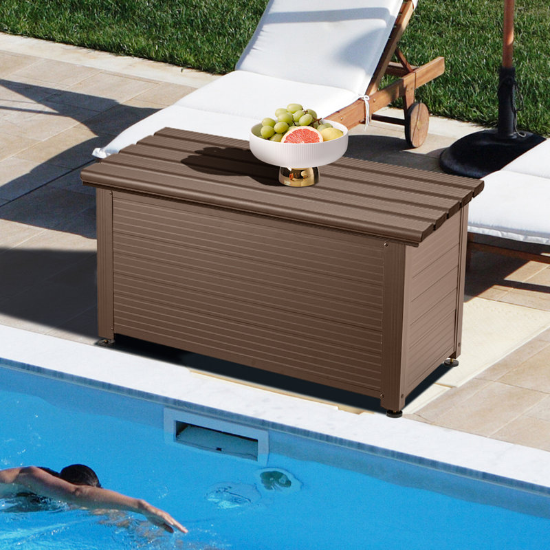 TECSPACE 35.4'' W 53 Gallons Water Resistant Metal Lockable Deck Box, Brown