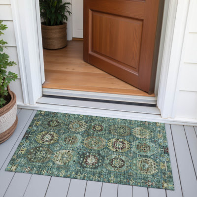 Tapis bleu sarcelle lavable à la machine intérieur / extérieur Xhevrie