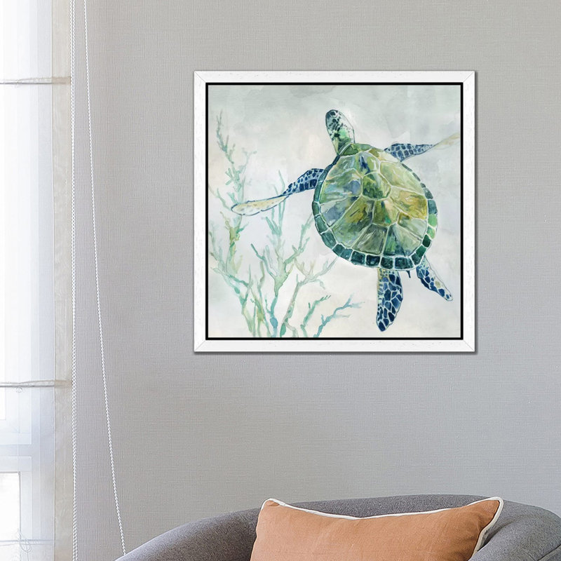 Seaglass Turtle II by Carol Robinson - Wrapped Canvas Painting, 45.72 cm H x 45.72 cm W, White Framed