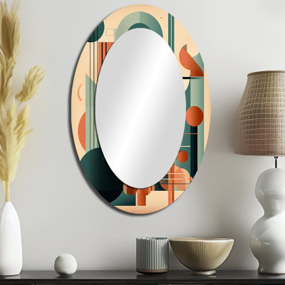 Miroir mural ovale orange et vert Mid Century Momentum IV - Large