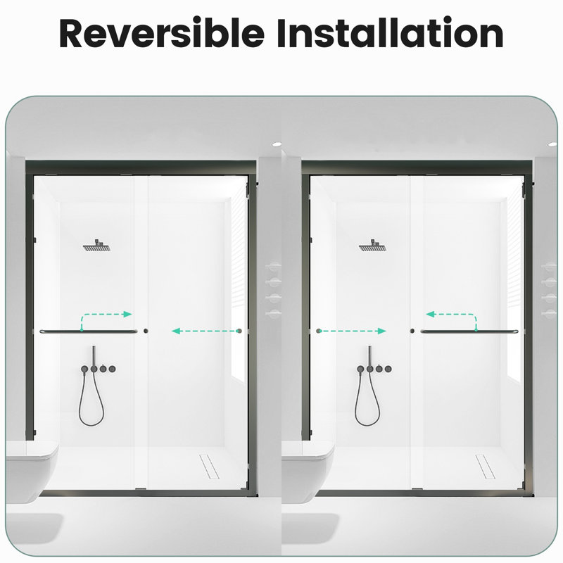 Porte de douche coulissante double de 44 à 48 po de largeur, verre trempé, noir mat, dérivation de salle de bain imperméable l 48 po x H 72 po, entrée 6 mm