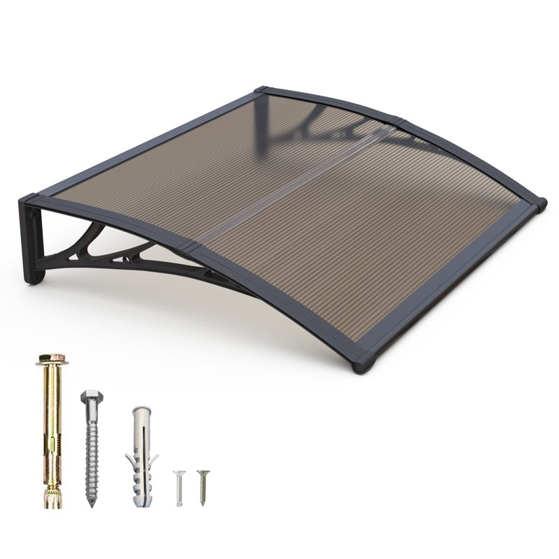 Window Awning Door Canopy Polycarbonate Hollow Sheet with Black ABS Bracket Overhang Exterior Awning for Door Entrance,Patio