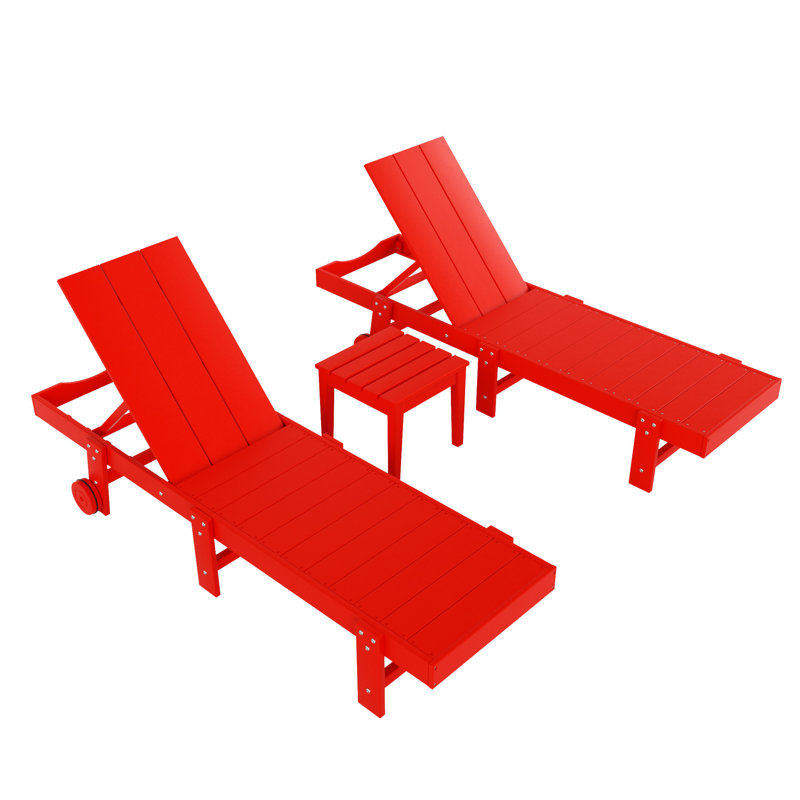 Joubert 77.6" Long Outdoor All-Weather Poly Reclining Single Chaise Set with Table, Red