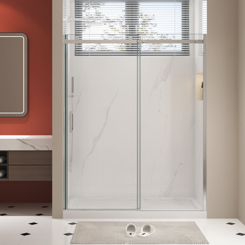 Porte de douche sans cadre de l 60 po x H 74 po, Chrome