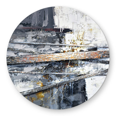 Texturized Paint Splashing Stripes Gray Round Outdoor Rug
