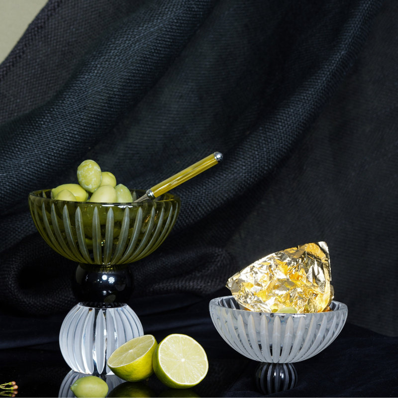 Ambrosiá Crystal Nut Bowl, Clear/Black/Green