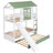 Twin Over Twin Size House Bunk Bed With Convertible Slide And Trundle, White+Green