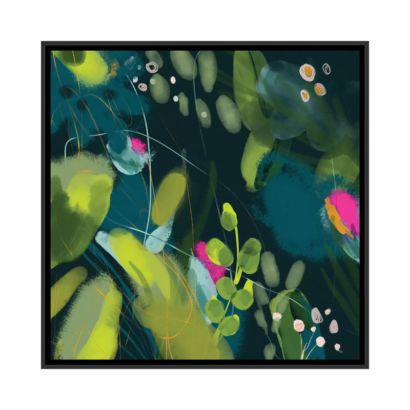 «Jungle Feaver Leaves» par Ana Rut Bré - impression d'art graphique, Toile avec cadre noir, Aucun mat