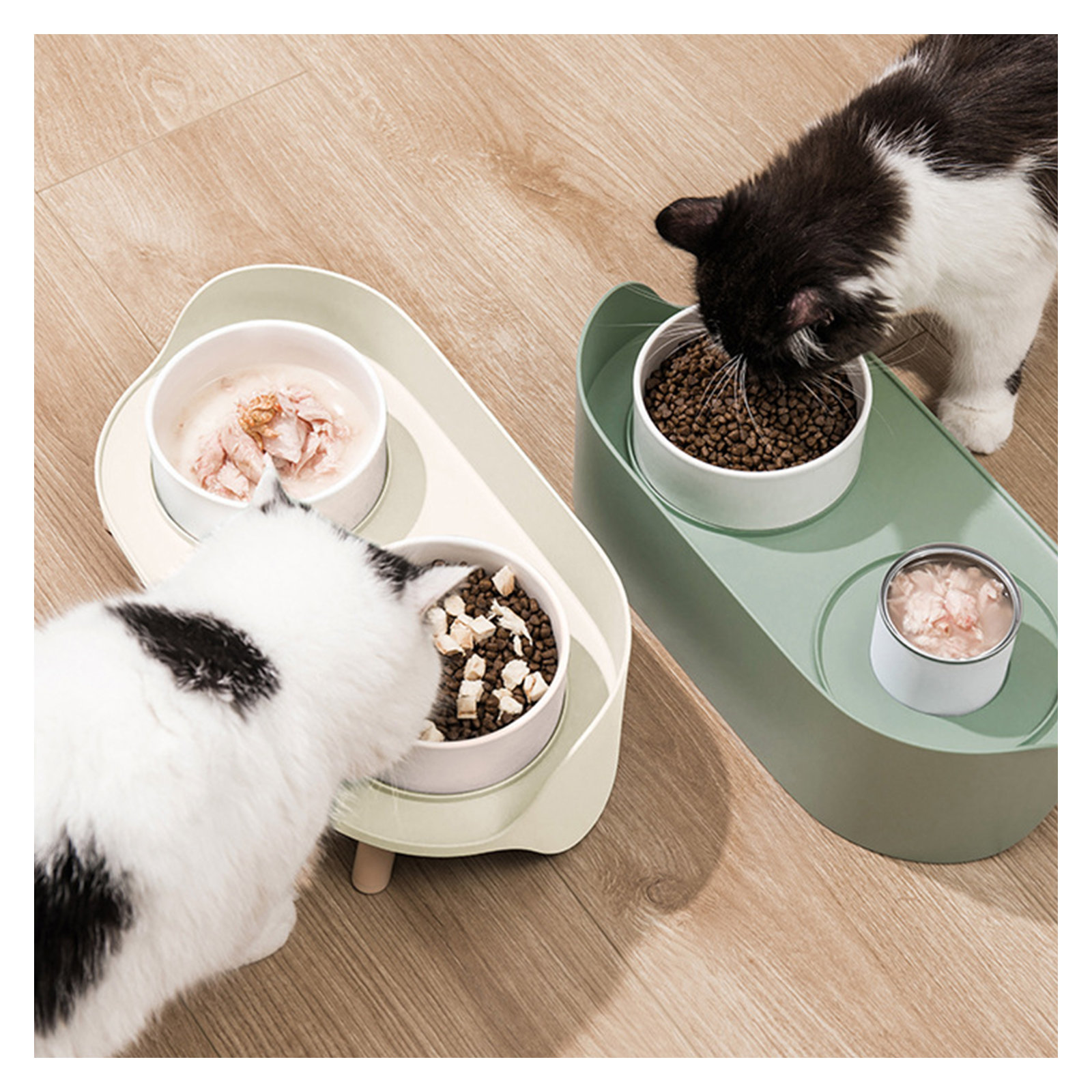 Azion Double Bowl Elevated Feeder, White