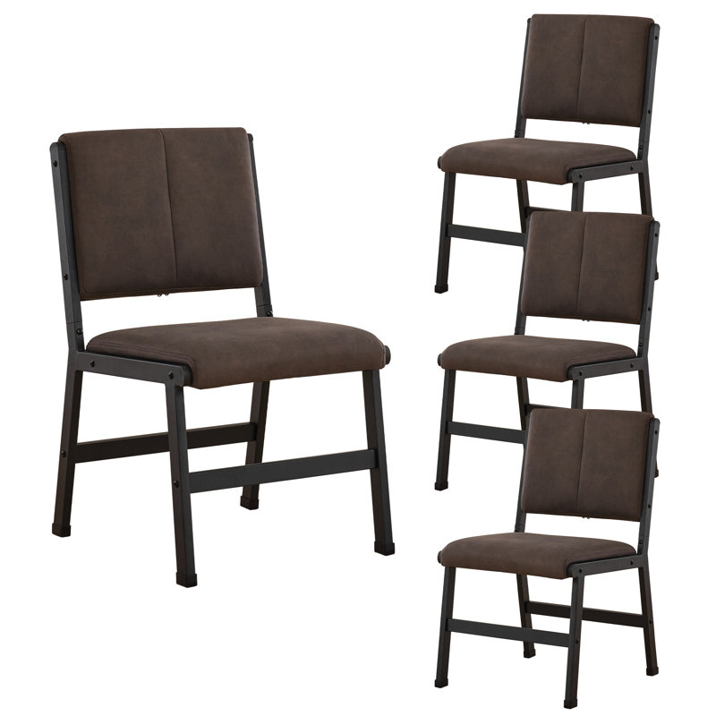 Metal Frame Breathable Synthetic Leather Upholstery Modern Dining Chairs Brown（Set for 4）, Brown, 4