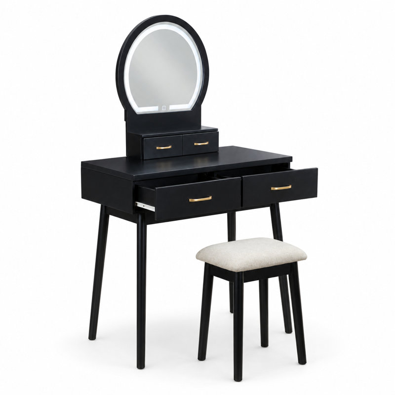 Ensemble de coiffeuse à maquillage 4 tiroirs Kamila, Noir