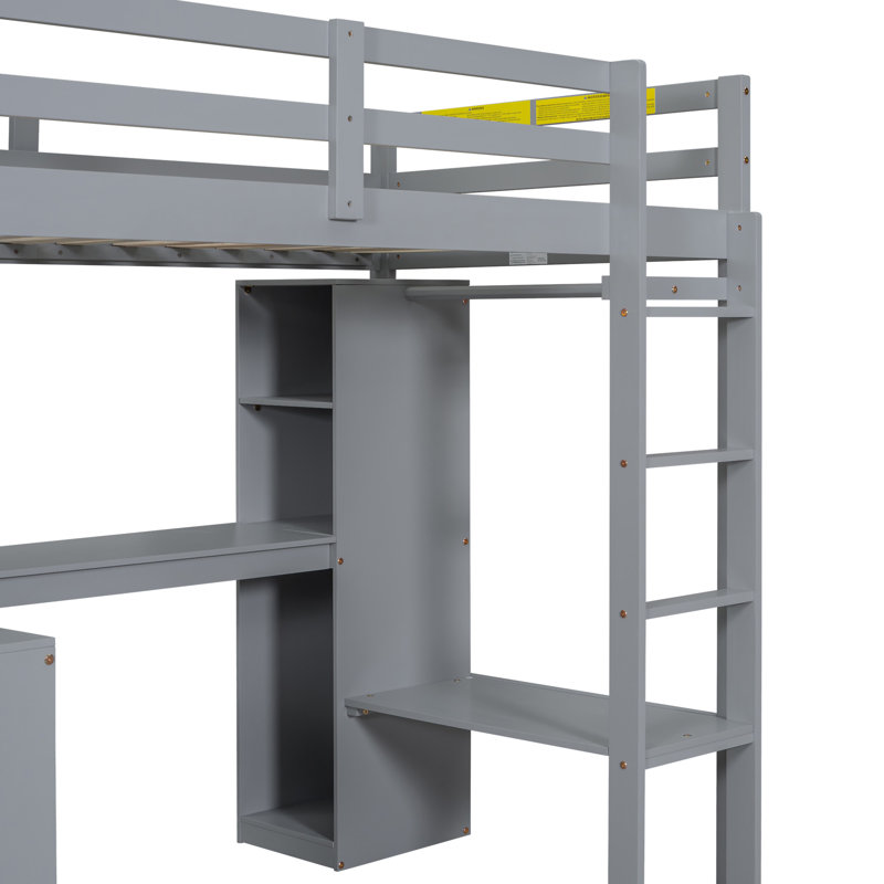 Lit mezzanine avec bureau en L, Gris, Lit simple