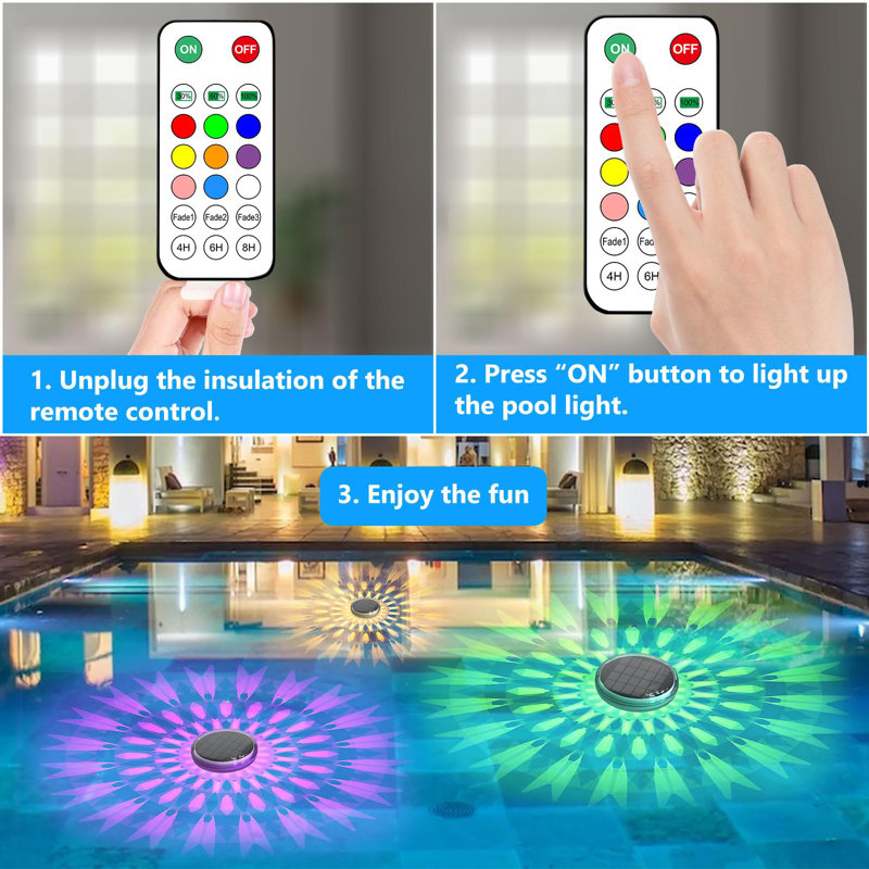 Solar Rechargeable Floating Pool Lights(2 Pack), Pool Lights That Float With Remote Control, 9 Lighting, Timing Mode, IPX7 Waterproof For Inground Pool, Bathroom, Bathtub, Pool Party
