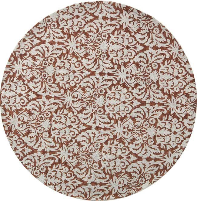 Tapis oriental brun / beige en laine crocheté à la main, Rond 5 pi 6 po