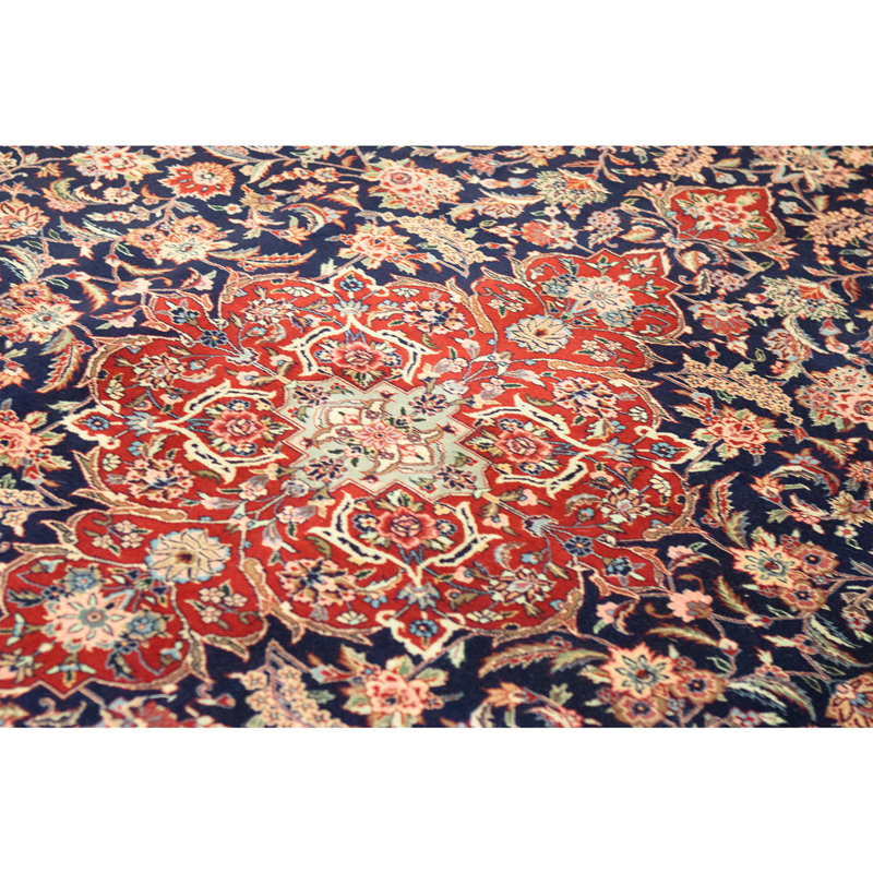 Tapis bleu marine de haute qualité noué à la main