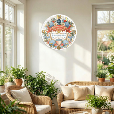 Floral Emblem USA 250th Anniversary Merchandise Modern Decorated Glass Wall Clock Home Decor Art-23.6"