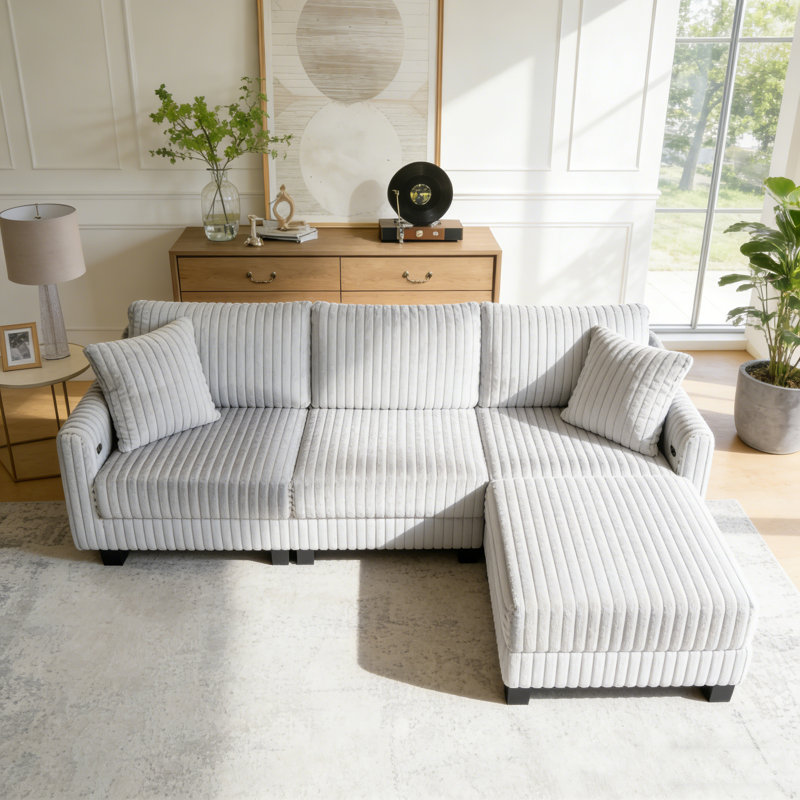 Canapé modulaire réversible en L 4 pièces avec repose-pieds 4 pièces 100 po Corduroy