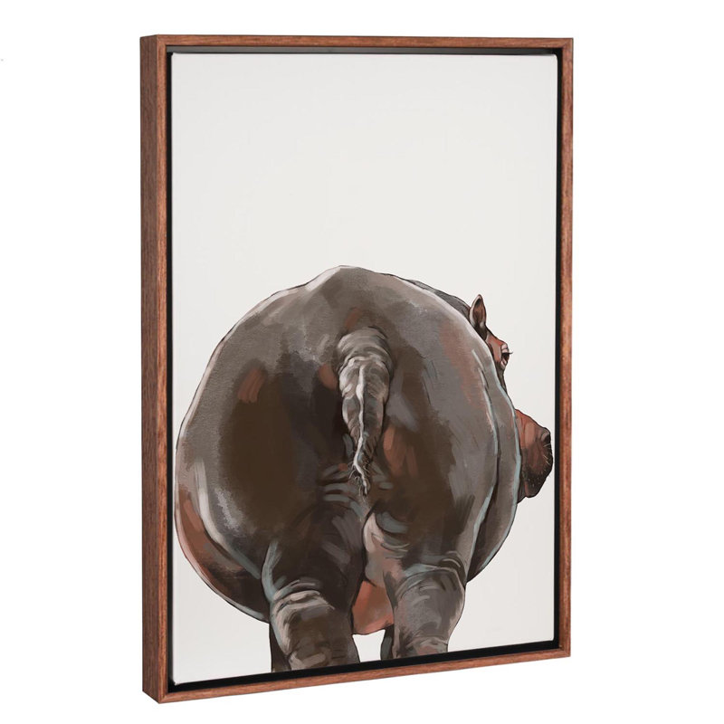 Art hippopotame, H 26 po x l 18 po x P 1,5 po, Toile avec cadre en bois classique