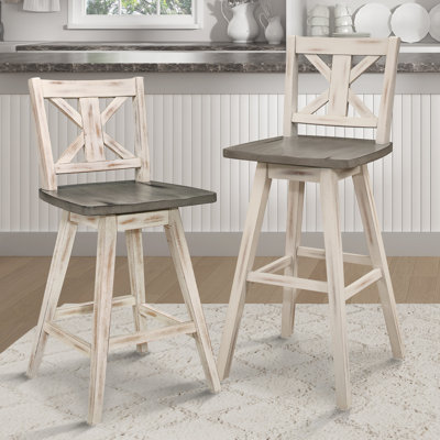 2 chaises de hauteur comptoir en bois d'hévéa massif, gris blanc, pivotant à 360 °, meubles de salle à manger rustiques gris, 2 chaises en bois d'hévéa, 360 degrés