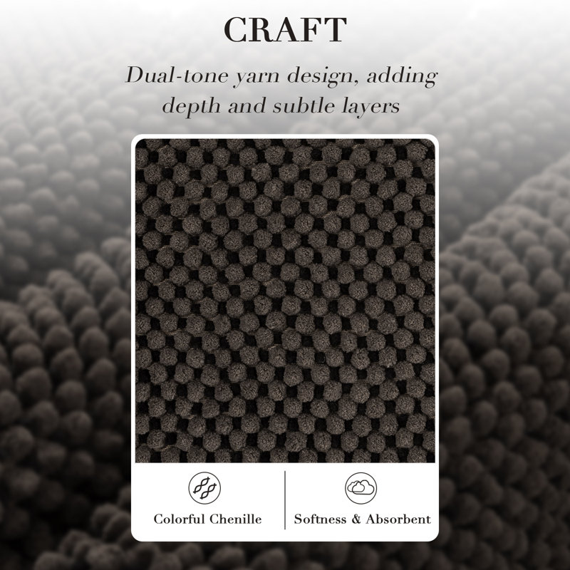 Thick Soft Absorbent Non Slip Boho Bath Mats, Black, 20*47+20*32