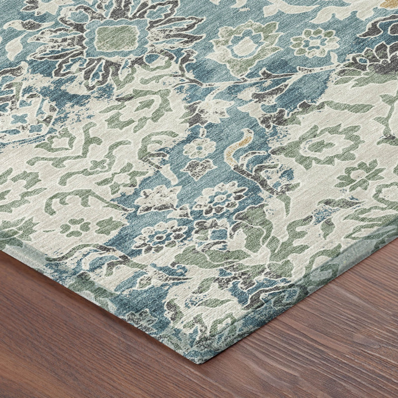 Tapis traditionnel lavable à la machine intérieur / extérieur ACN2584, Bleu sarcelle, 8 pi x 10 pi