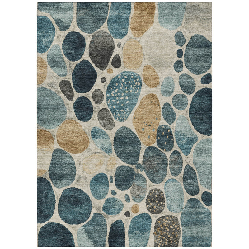 Machine Washable Indoor/Outdoor Xhevrie Teal Rug, Rectangle 9' x 12'