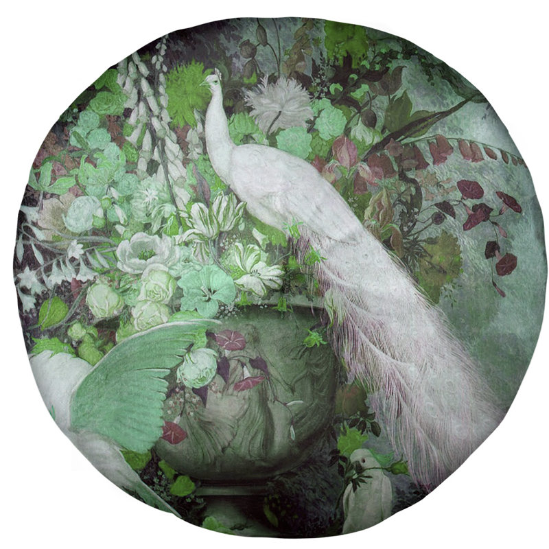 Coussin de plancher rond peacock Jessie Arms Botke, 27,5 po x 55,5 po, Vert
