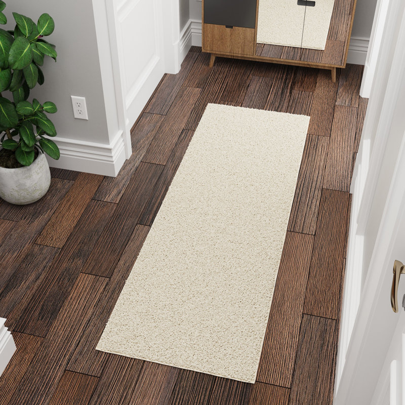 Mair Plush Non-Slip Rubberback Extra Long Hallway Runner Rug for Bedroom, Living Room, Bathroom, Cream, Runner 3' x 9', Cream