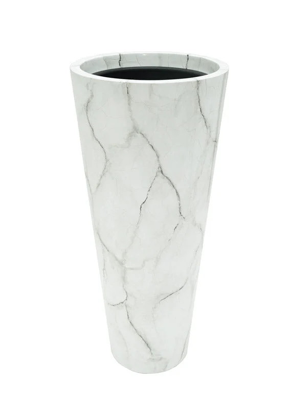 White Faux Marble Floor Vase Planter
