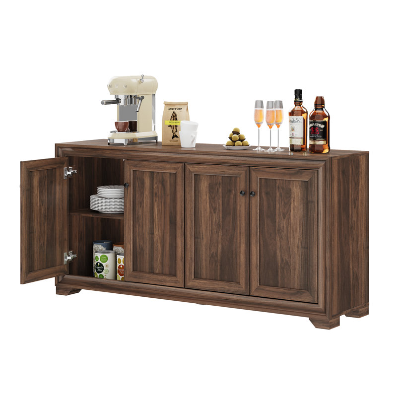 Buffet 60 po avec rangement, 4 portes, armoire moderne avec 2 grandes armoires et tablettes réglables pour la salle à manger, la cuisine et le vestibule