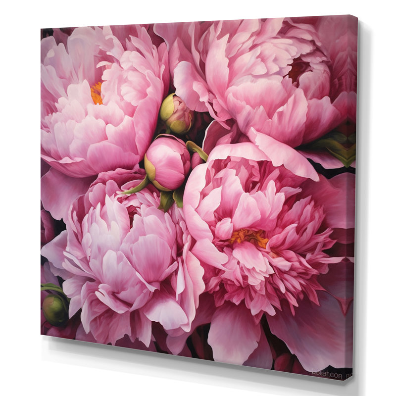 Pivoine rose verte captivante II - art floral sur toile, Toile tendue, H 36 po x l 36 po x P 1,5 po