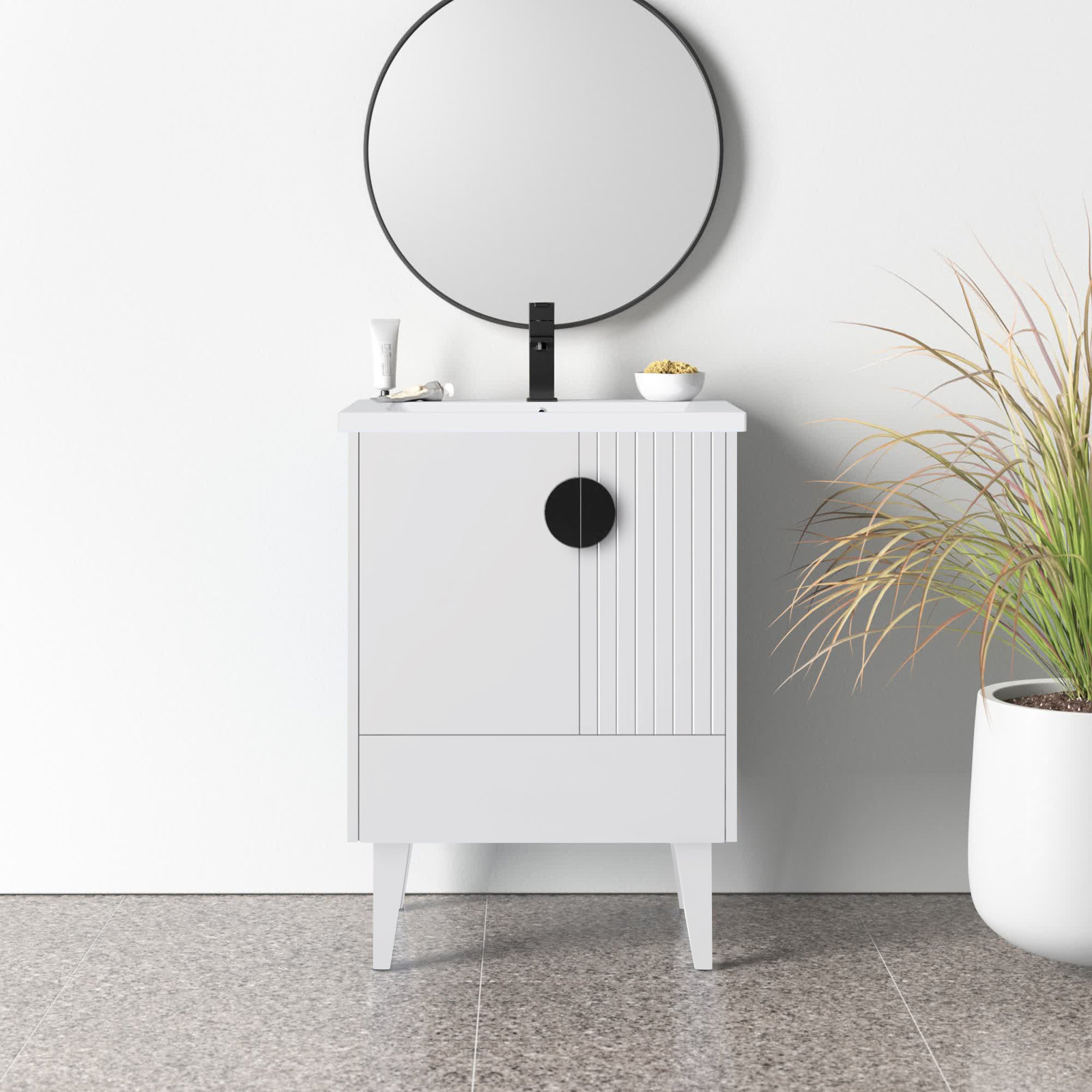 Saimah 24'' Single Bathroom Vanity, Black, White Matte