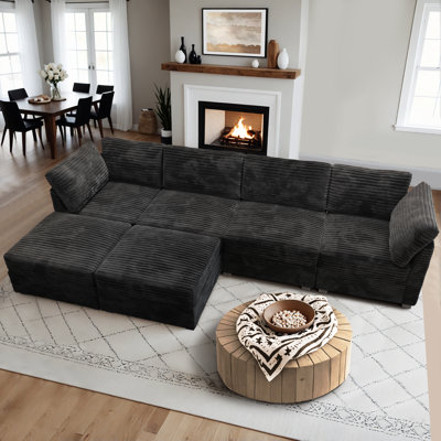 Cloudelle 6-piece Modular Sectional, U Shaped/sofa Bed Minimalist Couches With 2 Ottomans Chaise, Modern Deep Seat Cloud Plush Corduroy Sofa Set For L by Ebern Designs