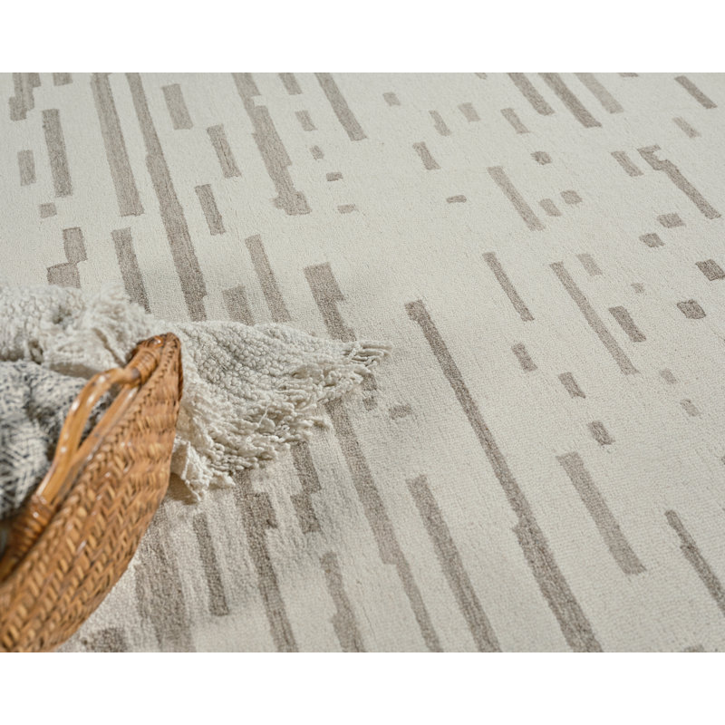 Ivory and Beige Handmade Wool Tufted 9' x 12' Area Rug