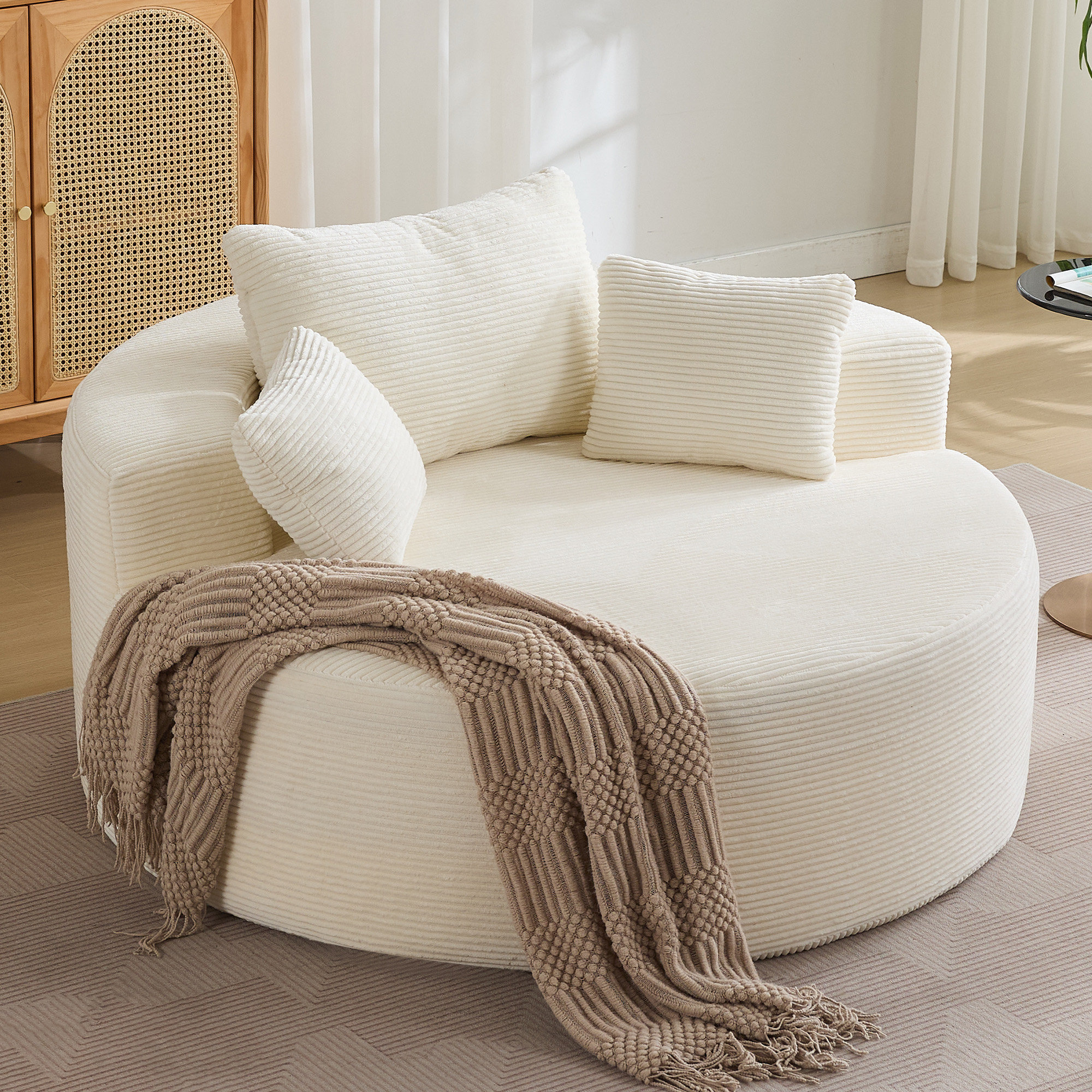360° Swivel Accent Barrel Sofa Chair - Soft Corduroy, Dual-Layer Deep Seat With 3 Removable Pillows​